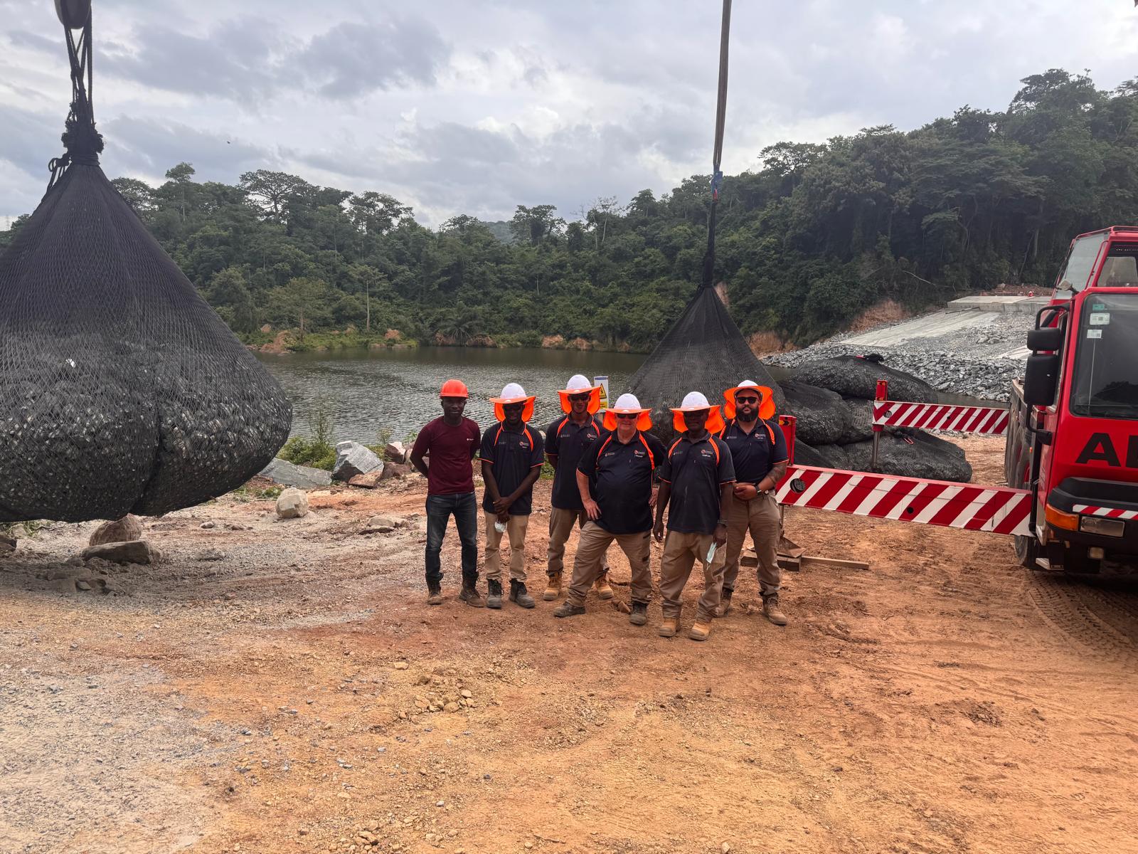 rock bag installation and construction team on-site