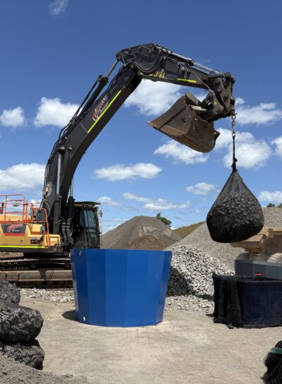 project material rock bag filling station, erosion control solutions, coastal protection, renewable energy, offshore wind farms, gabion, rock armor, riprap