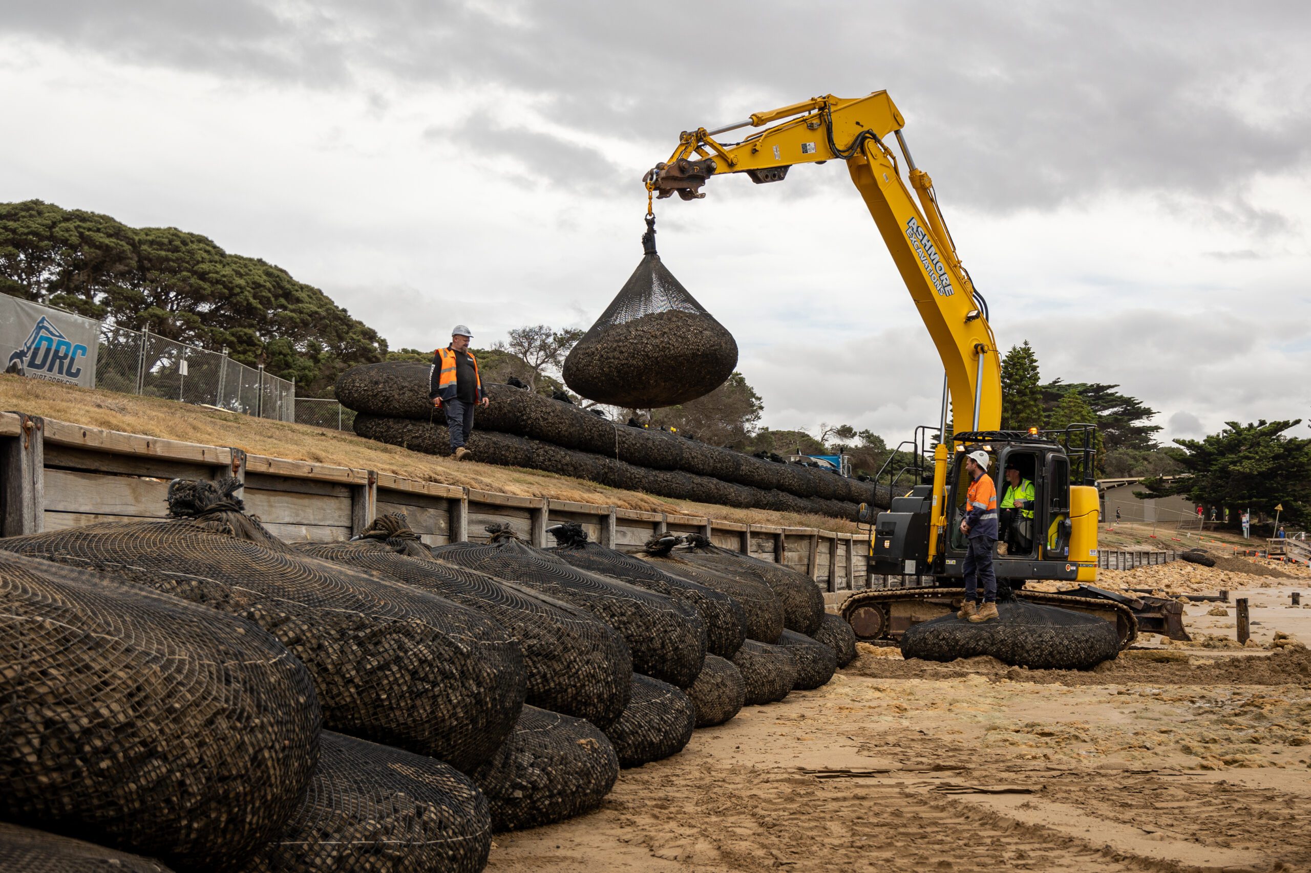 hdpe rock bag, coastal erosion solution, flexible gabion