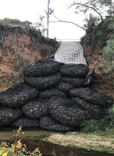 rock bag filter units, erosion control, flood mitigation, revetment stabilisation, gabion basket,