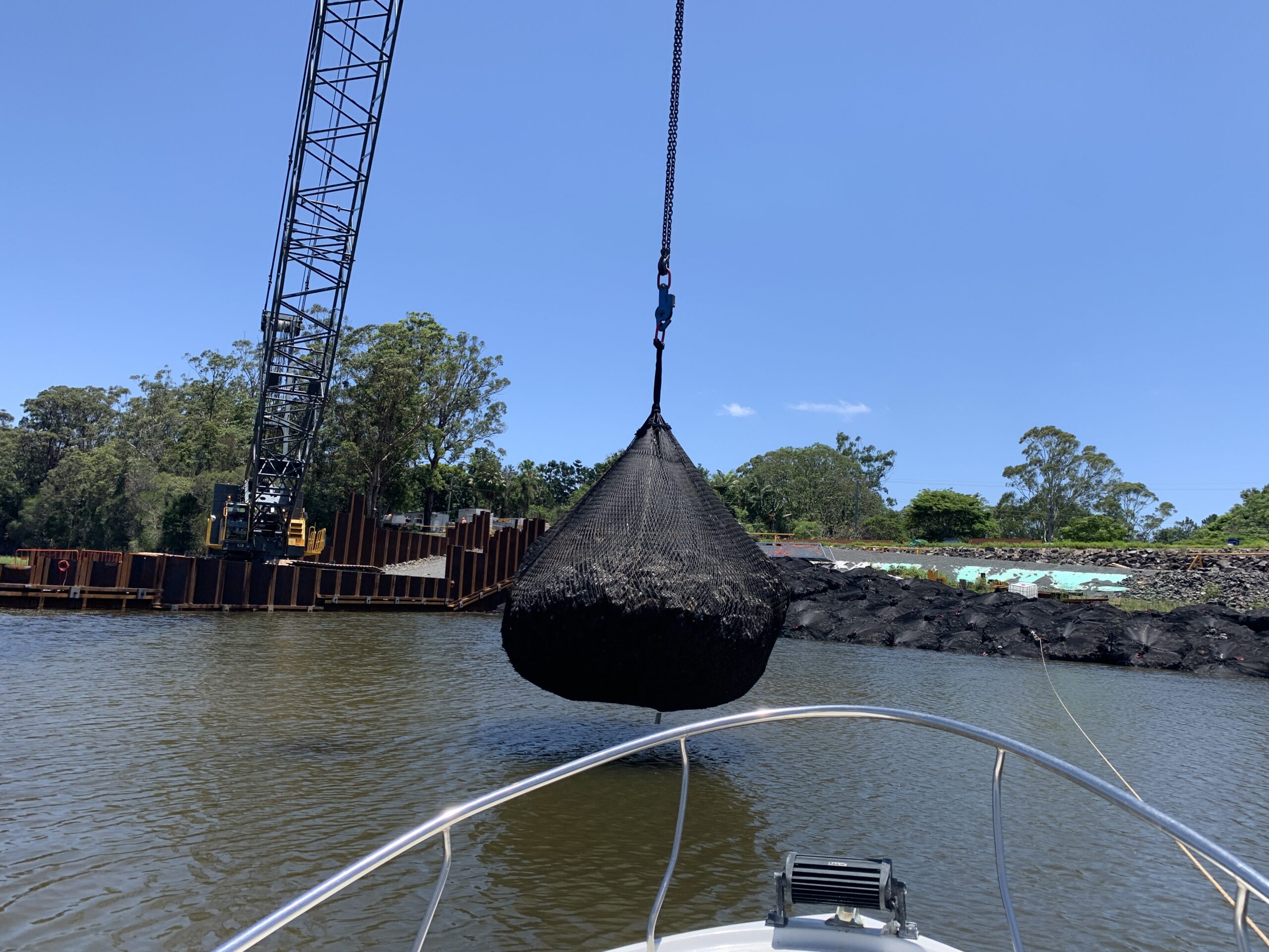rock bag marine installation, erosion control, scour protection, infrastructure protection system, coda 3d sonar system 