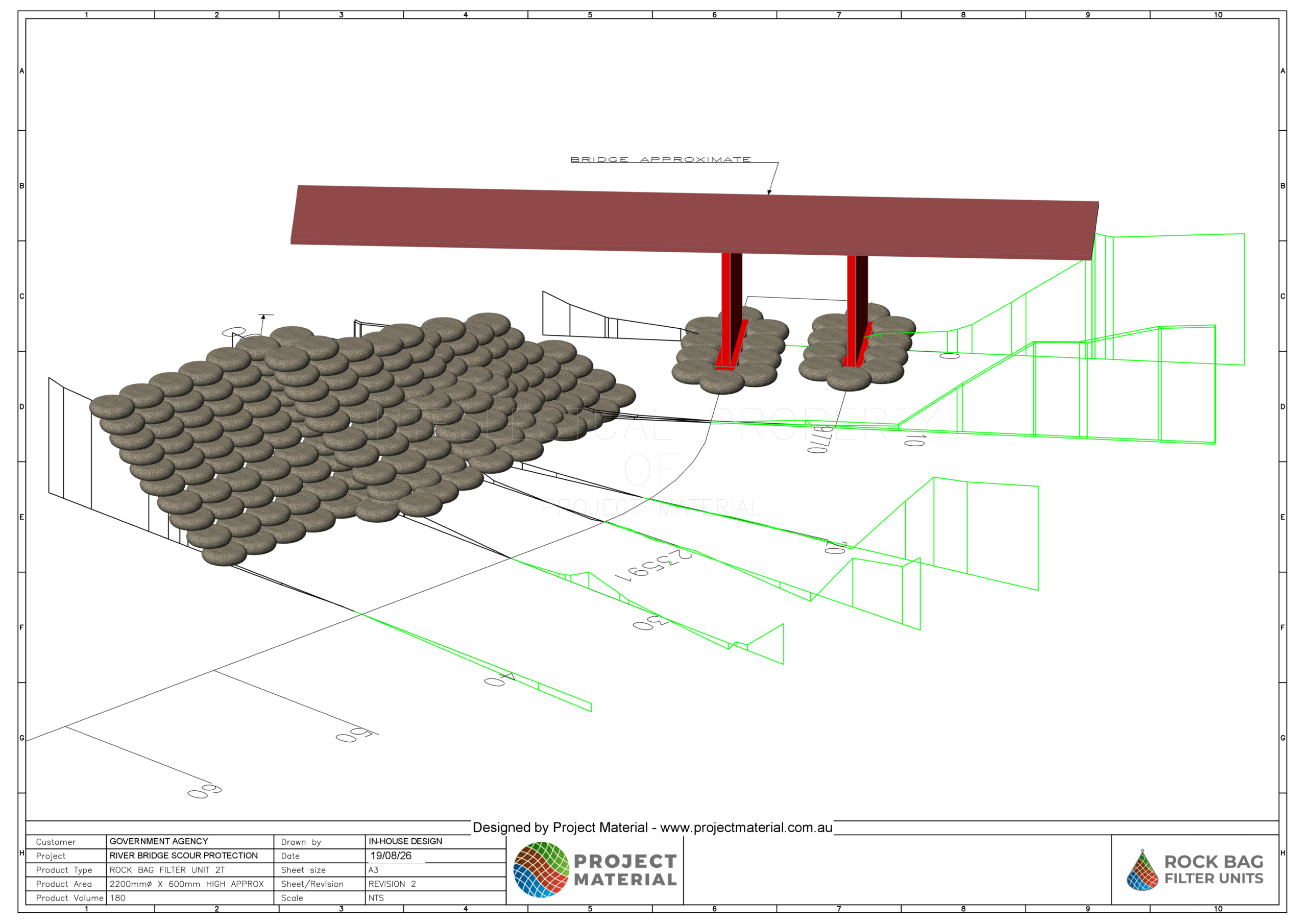 scour protection, bridge pylons, bridge columns, erosion control, rock bags, gabions, infrastructure protection 